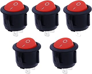 Interruptores basculantes redondos pequeños for barco, de 16 mm de diámetro, color negro, mini, redondos, negros, blancos y rojos, de 2 pines, encendido y apagado, 5 o 10 unidades.(Red 5PCS)