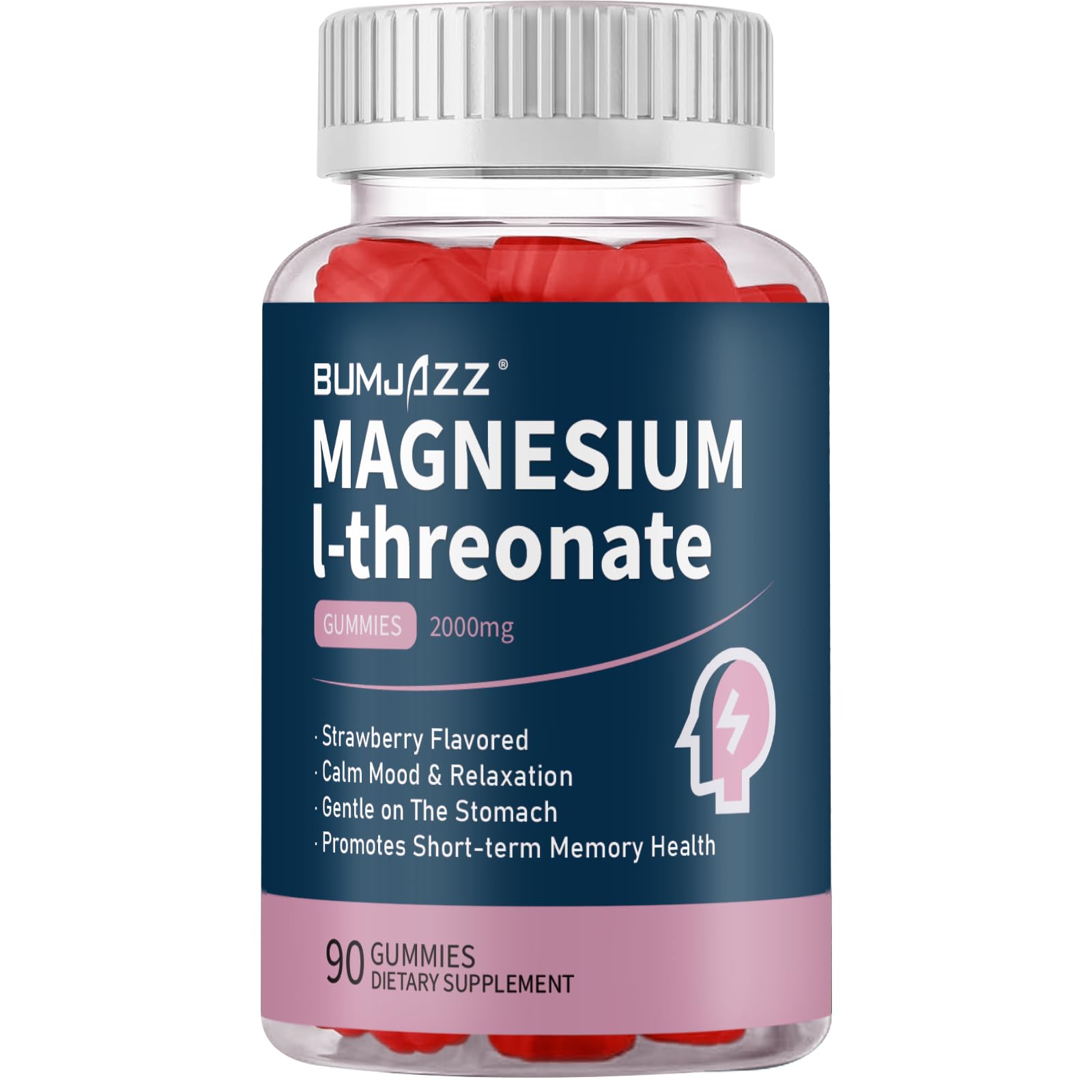 Magnesium L-threonate Gummies 90 Count 2000mg Brain Supplements for Memory, Energy, Muscle, Calm & Focus - Gentle on Stomach