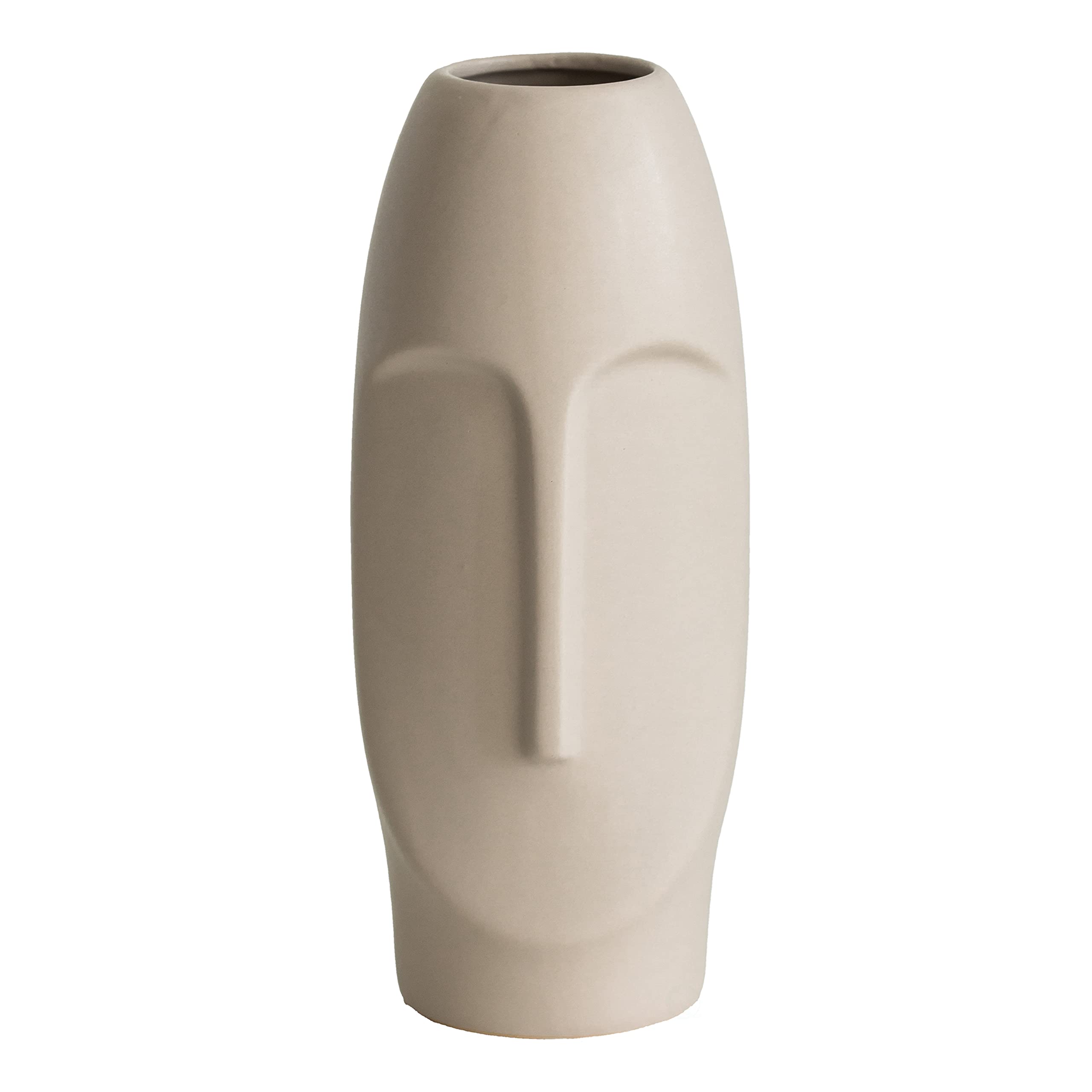 9.5" H Decorative Ceramic Abstract Face Modern Statue Sculpture Flower Centerpiece Vase, Bone White
