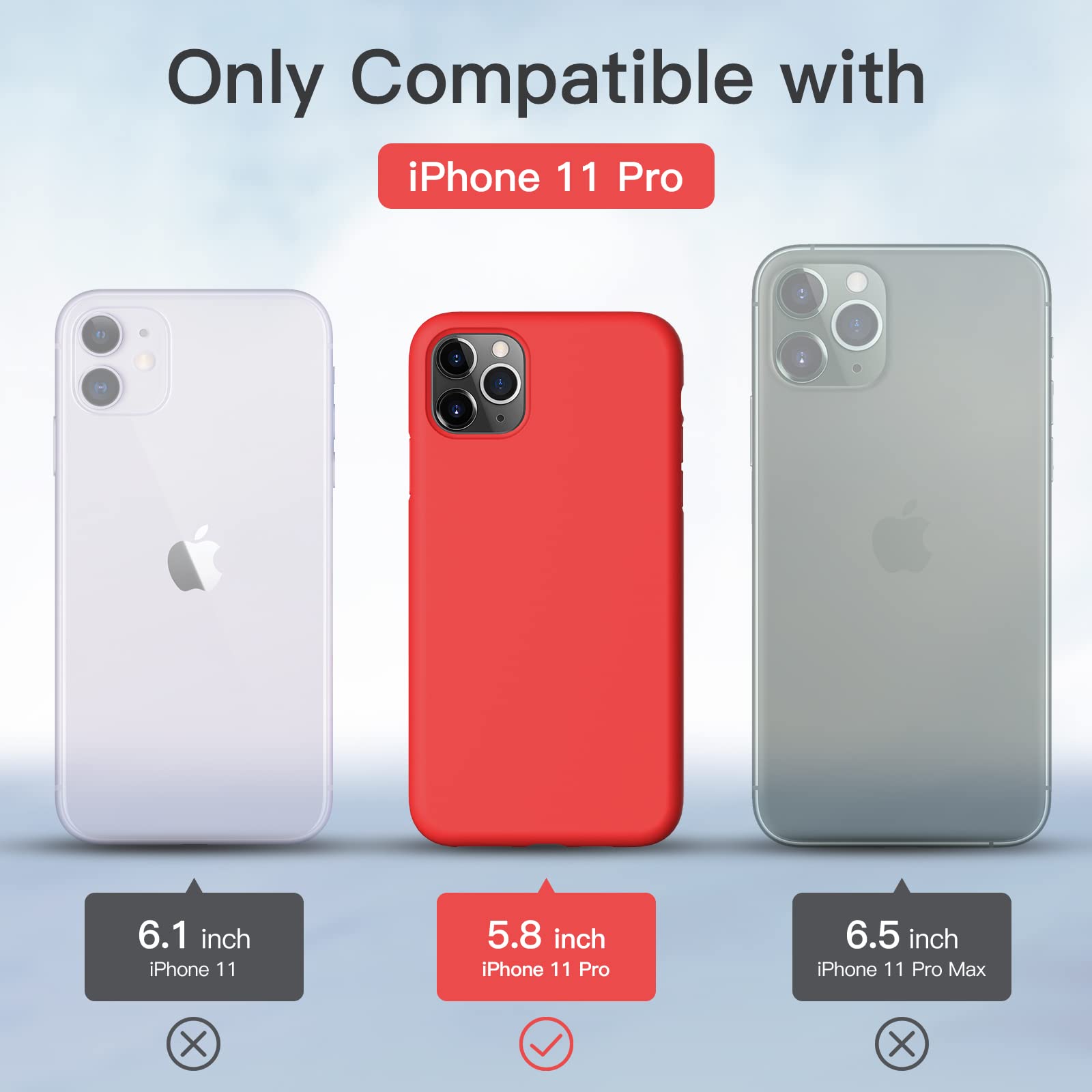 GOODVISH Cover in Silicone Morbida Compatibile con iPhone 11 Pro 5.8", con Fodera in Microfibra, Custodia Protettiva Antiscivolo Progettata per iPhone 11 Pro Case, Red