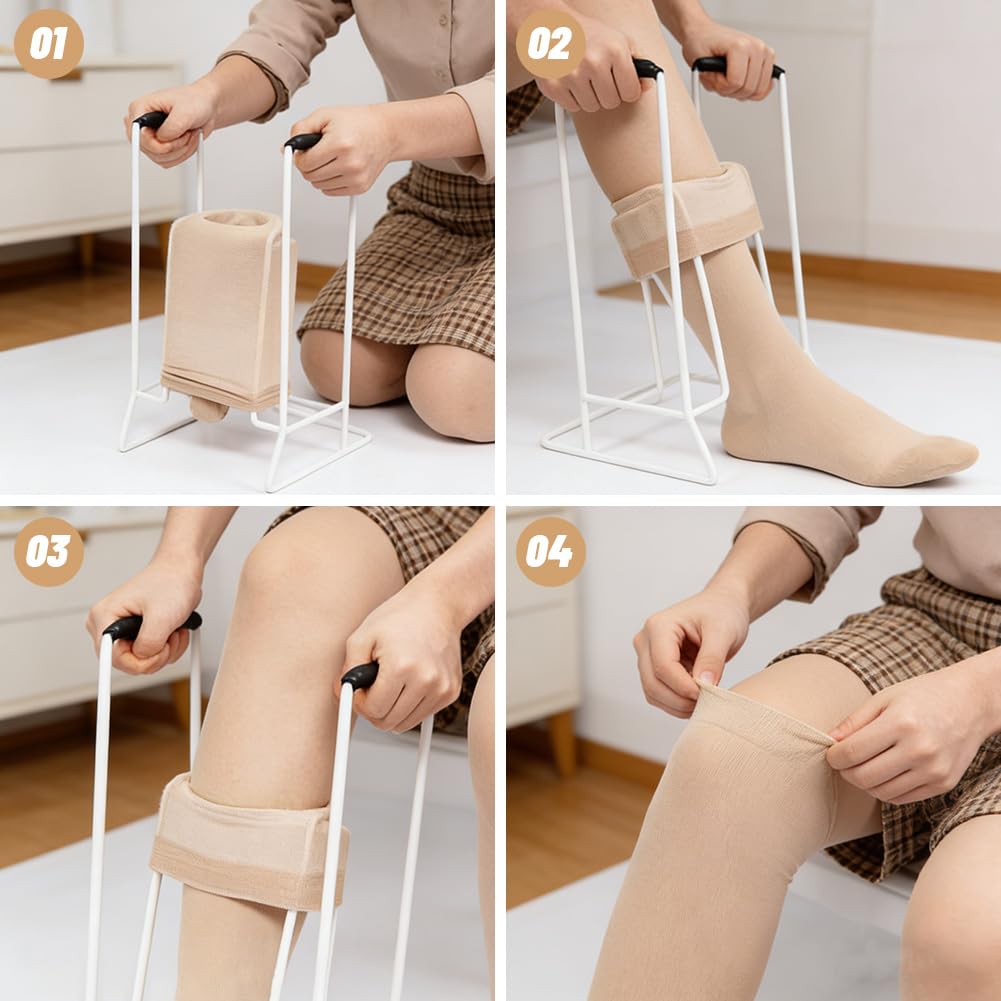 Ayuda de compresión para medias de compresión, ayuda para calzar calcetines, ayuda para calzar calcetines, ayuda de vestir, calcetines para personas mayores, ayuda de apriete para rodillas y caderas