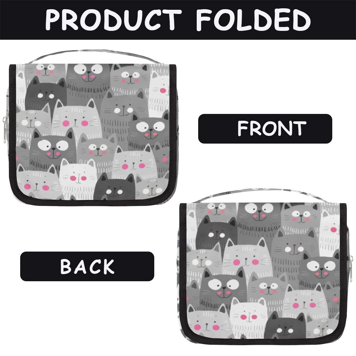 Uroczy kotek Caeroon Podróżna kosmetyczka Zwierzę Mycie Torba Unisex Wiszące przybory toaletowe Kosmetyczka Organizer do makijażu, wielobarwny, Jeden rozmiar