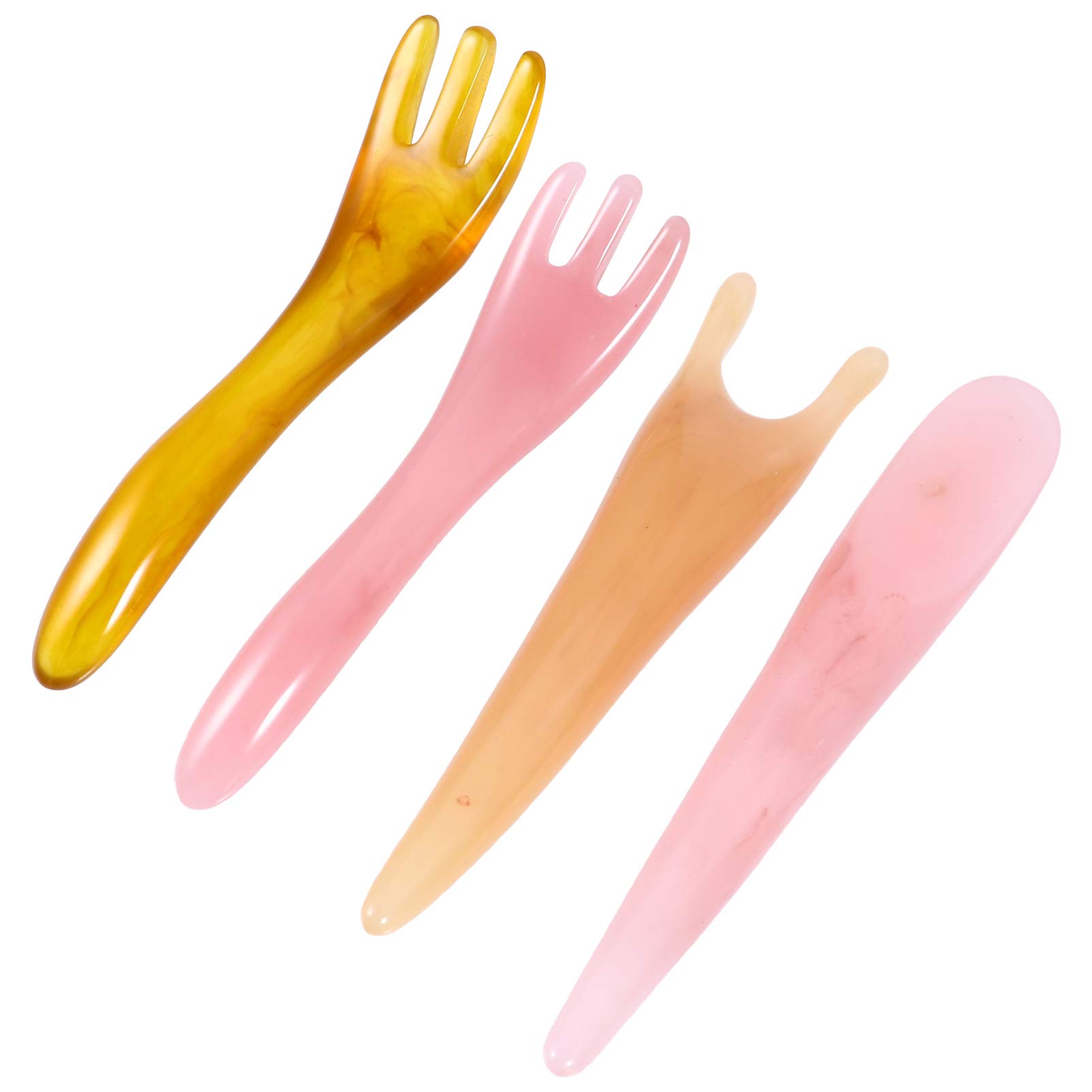 Wooden Massage Set 4pcs Portable Relieve Body Natural Tool Stick Face Board Claw Scalp Gua Scraping Point Relaxing Skin Guasha -Claw Y-Shape Y Beauty Shaped Massager Spa Scrapers Pink