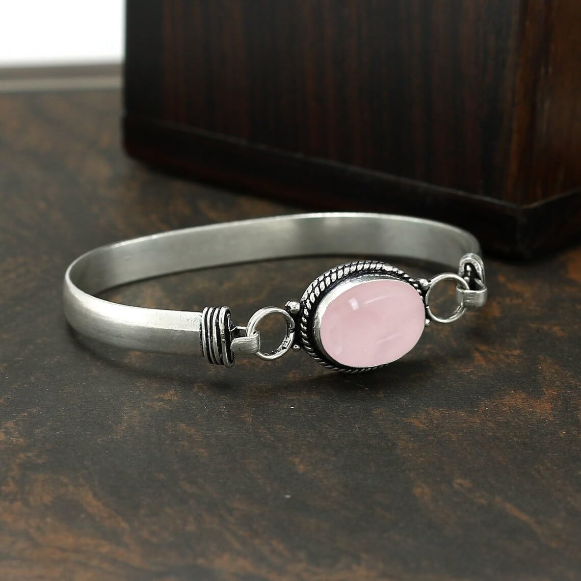 Rose Quartz Bangle, Engagement Trending Bangle, Adjustable Bangle, Fashion Jewelry, Partywear Jewelry, Bangles for Women Mom Wife Girl Wide Cuff Bohemian Jewelry, Gift For Her, Christmas Day Gifts