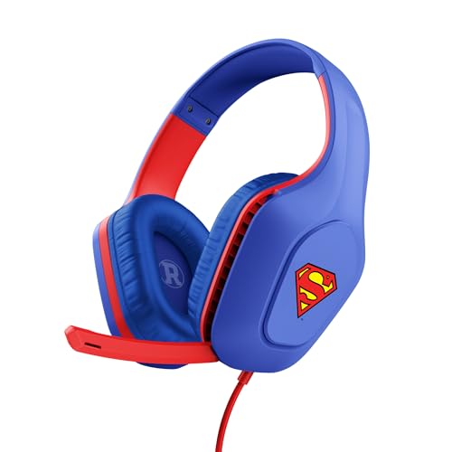 GXTrust 415SM Zirox Cascos Gaming Licencia Superman para PC Xbox PS4 PS5 Switch Mobile, Drivers de 50 mm, Conexión 3.5 mm, Micrófono Plegable, Auriculares Ligeros con Cable 1.2m Over-Ear, Azul