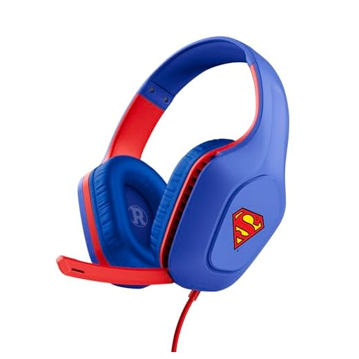 GXTrust 415SM Zirox Superman Lizenziert Gaming Headset für PC Xbox PS4 PS5 Switch Mobile, 50mm Treiber, 1.2m Kabel, 3,5mm Audioanschluss, Leichte Over-Ear Kopfhörer mit Kabel, Blau/Rot