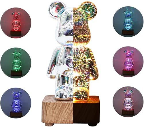 Miniatura 3 de EXIGENT Lámpara de luz LED 3D con forma de oso, luces nocturnas con fuegos artificiales, lámpara de luz nocturna intermitente genial (Oso1)