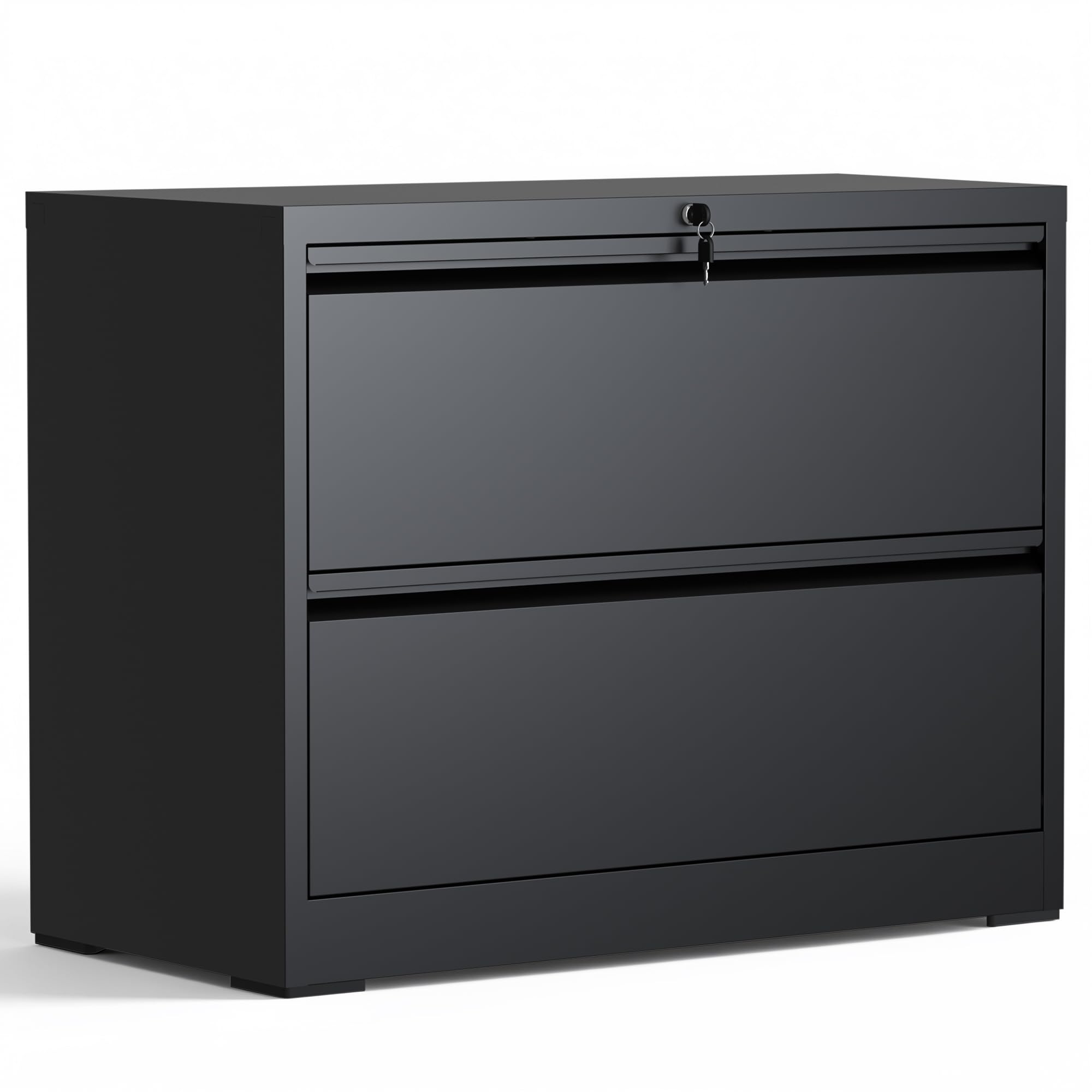 2 Drawer Lateral File Cabinet with Lock, Metal Storage Cabinet Black 2 Drawers