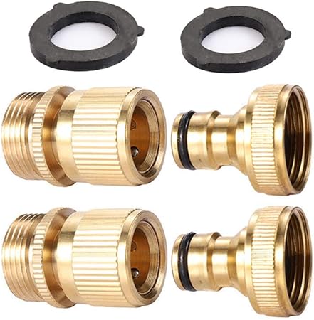 2Sets Garden Hose Quick Connector 3/4 inch GHT Brass Easy Connect Fitting - Quick Disconnect Hose Fittings Male and Female