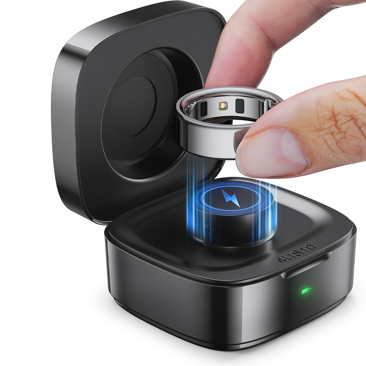 Photo 1 of Wireless Charging Case Compatible with Ou-ra Ring Gen 4 Charger, 600mAh Portable Travel Ring Charger Fast Charging Dock with USB-C Cable (Size 10-Carbon)