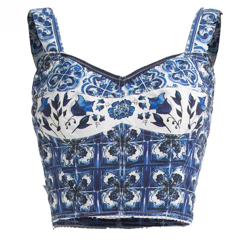 Summer Skirts Suit Women Short Camis Corset Top＋Blue and White Porcelain Print Vacation Skirts 2 Pieces Set3