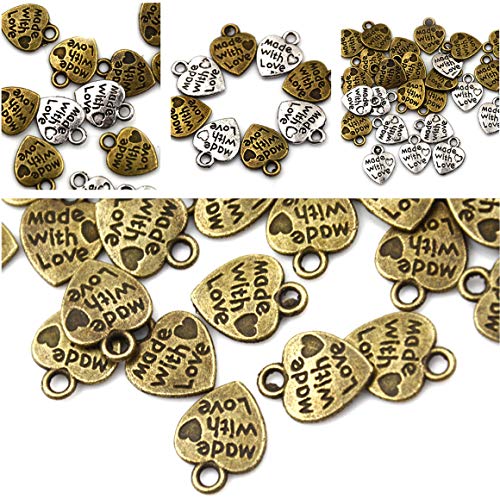 Made with Love Bead Charms 200pcs Heart Shaped Alloy Pendants for Jewellery Filigree Earring Bracelet Dangle Necklace Choker Making Handmade Gift(Silver) - Image 3