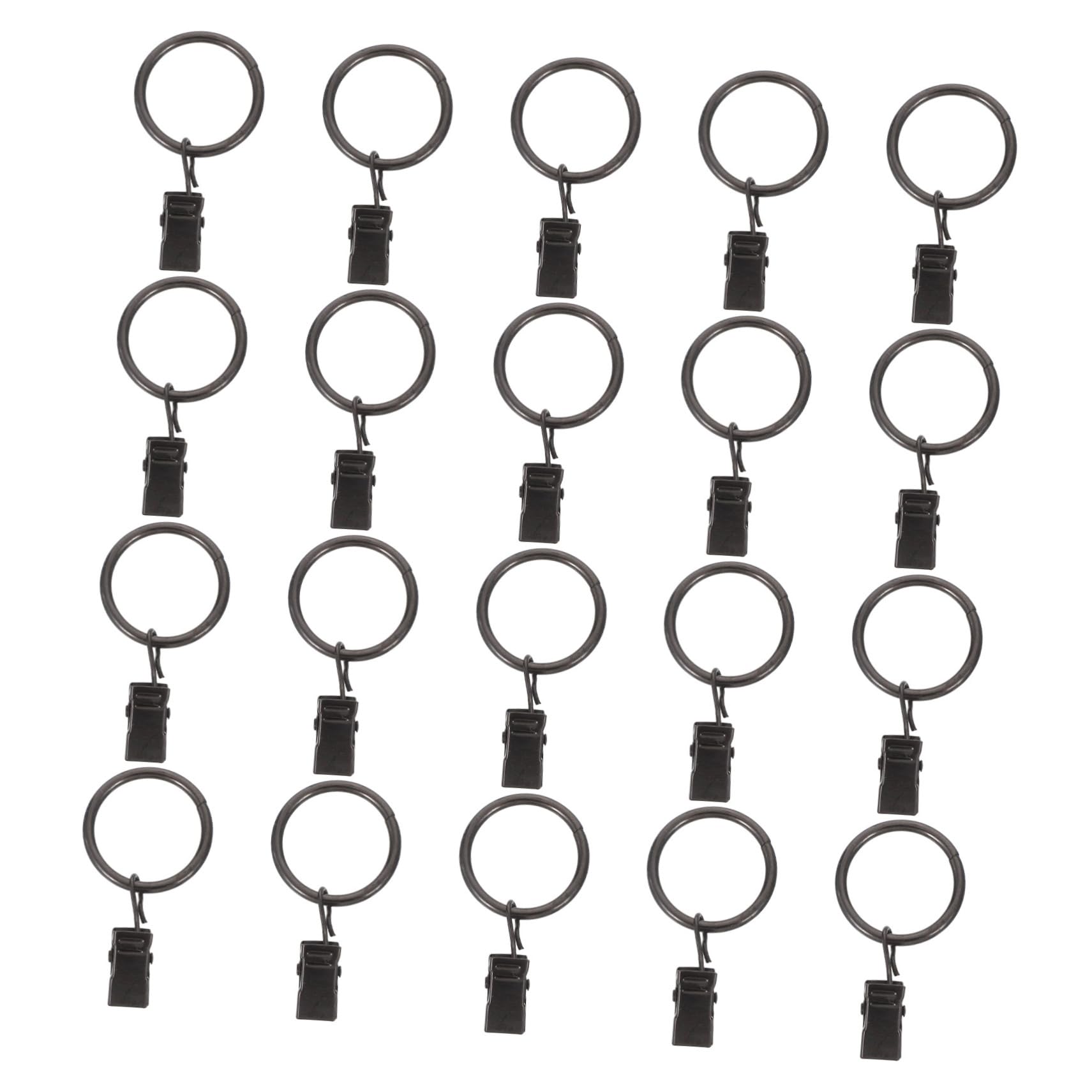 Cabilock 20pcs Metal Curtain Rings with Clips: Detachable Drapery Hooks - Stainless Steel Window Curtain Rod Rings for Living Room Bedroom Bathroom