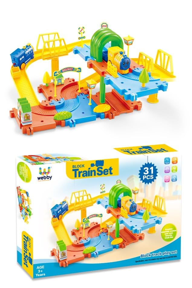 Webby Classic Toy Train Set with Track | Battery Operated Railway Set | Rakhi/Raksha Bandhan/Birthday Gift for Boys & Girls| Train Set with DIY Railway Tracks for Kids (31 Pieces) - Image 2 thumbnail