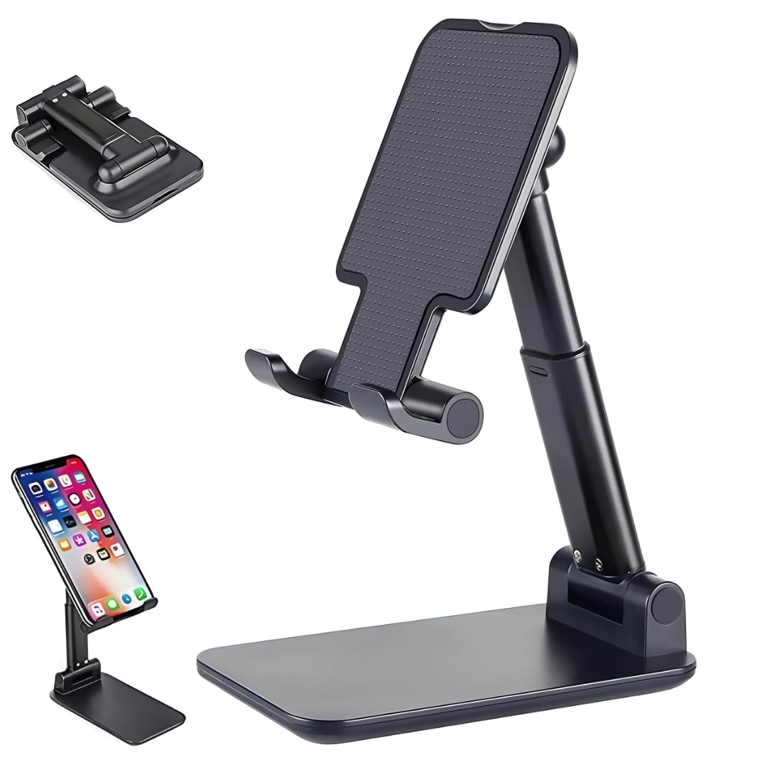 Cell Phone Stand, Folding Desktop Phone Stand, Angle Height Adjustable Mobile Phone Holder for Desk, Office, Tablet Stand Compatible with All Phones 4-10 Inches Cell Phone/Tablet (Black)-image-27