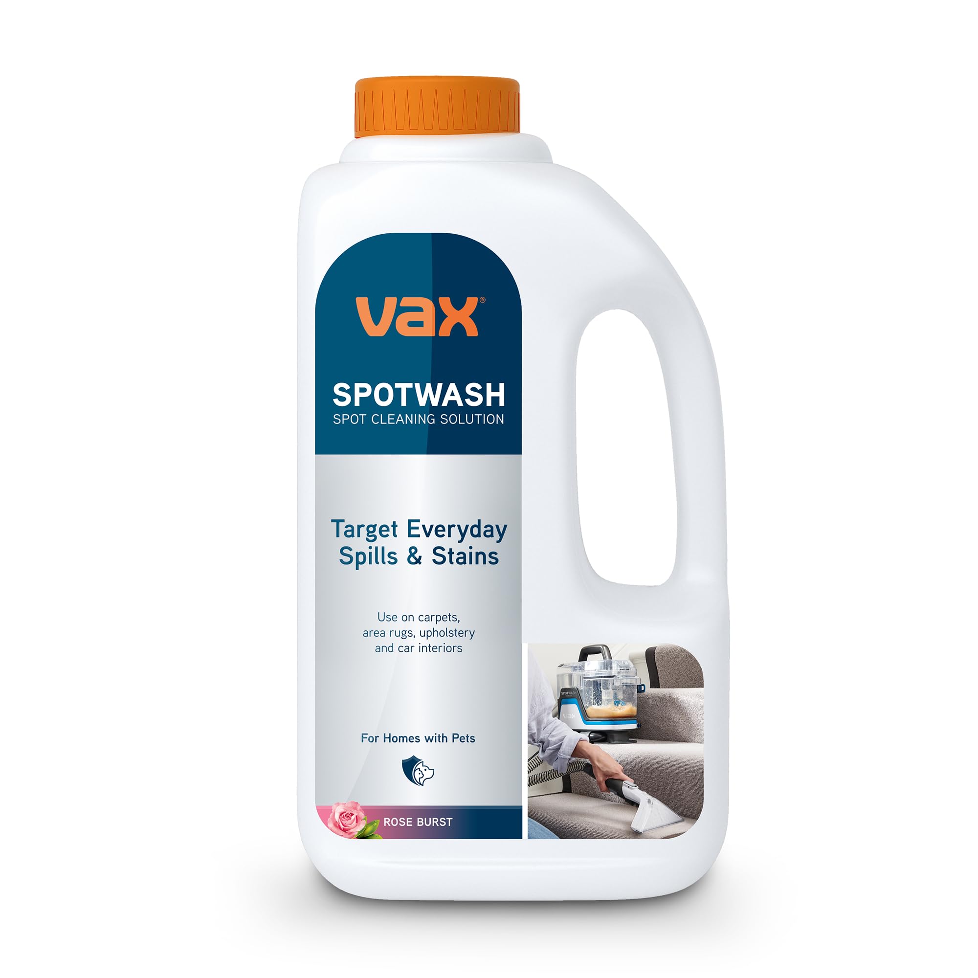 Vax SpotWash Reinigungslösung für Polster-und Teppichreinigung, Teppich-und Polstershampoo, Tierfreundlicher Fleckenentferner mit geruchsneutralisierender Formel für Sofas, Teppiche – Rose Burst, 1L