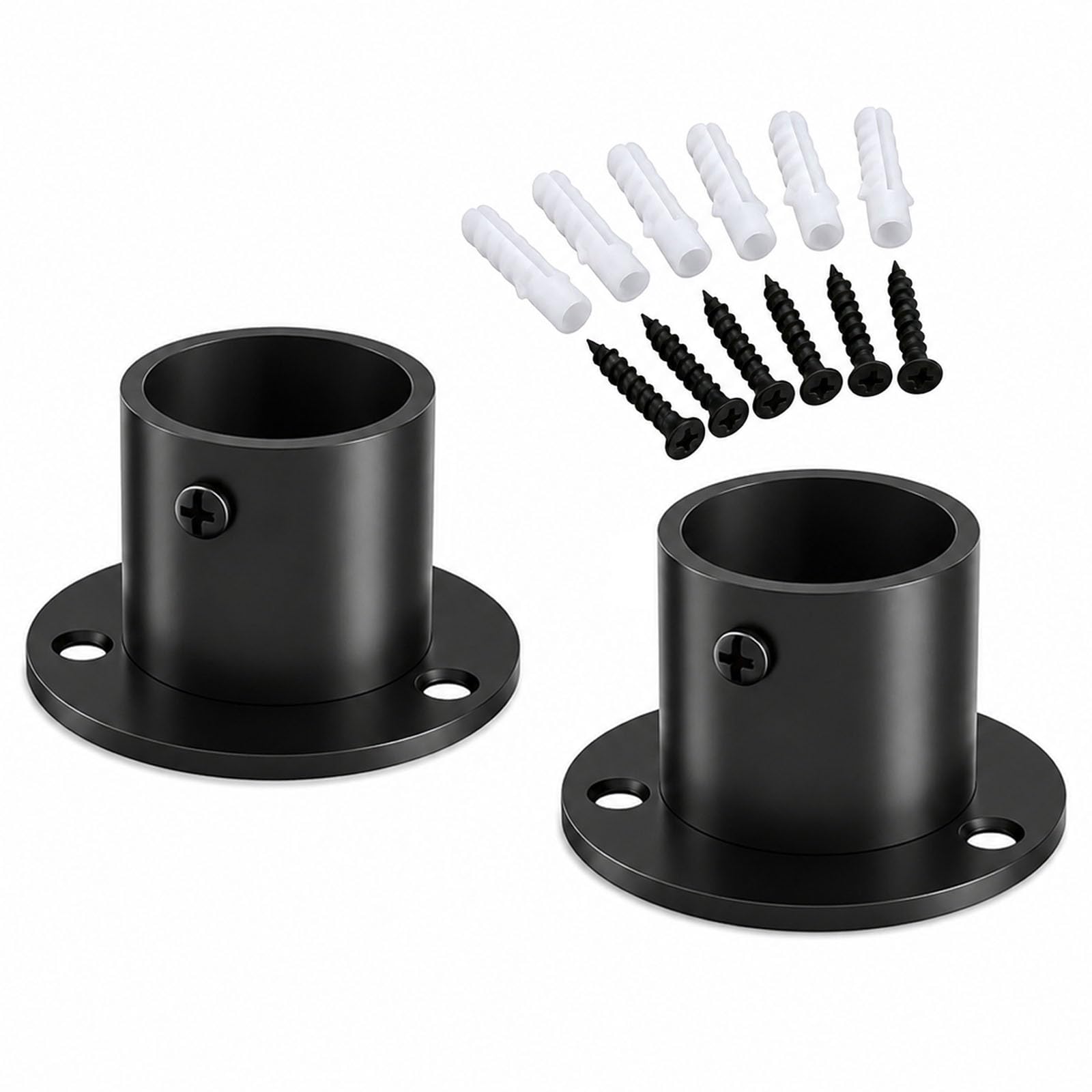 Fortunix Closet Rod Bracket, 2PCS 25 mm Stainless Steel Closet Rod Flange Holder, Shower Socket Bracket Support, Closet Wardrobe Rod Holder Socket End Support Bracket Black, Screws for Wardrobe