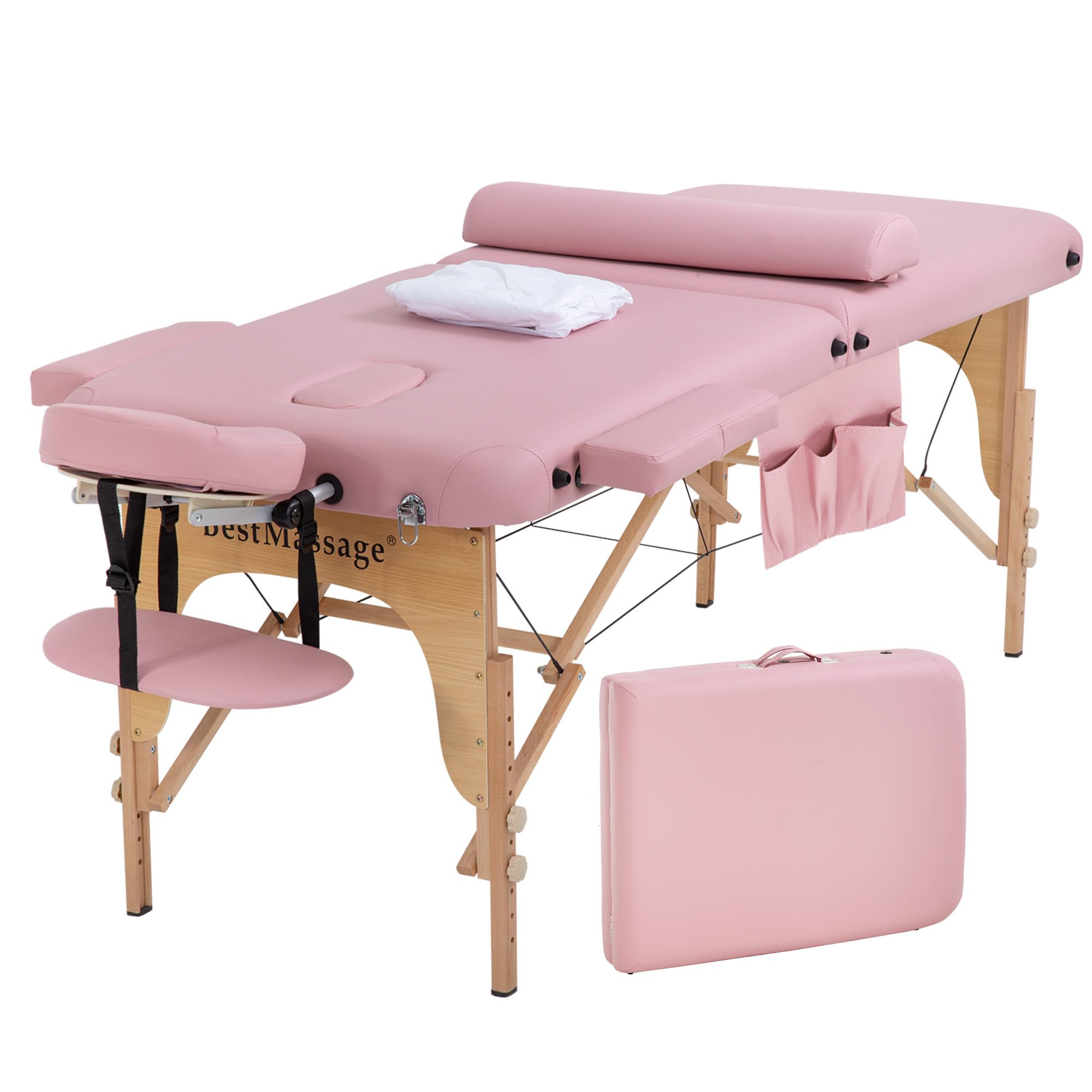 PayLessHere Lettino da massaggio portatile da 71,1 cm di larghezza, letto pieghevole in altezza regolabile, in pelle PU, per spa, asciugamano da bagno, sacchetto per olio, borsa in tessuto non tessuto