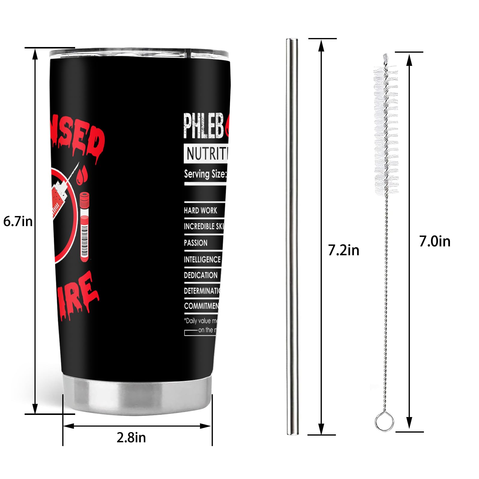 Phlebotomy Gifts, Phlebotomist Graduation Gifts, Nurses Week Day Gifts, 20oz Stainless Steel Tumbler with Lid Straw