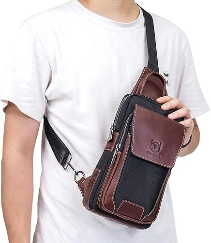 Miniatura 4 de Hebetag Mochila cruzada de cuero para hombres y mujeres, viajes, deportes al aire libre