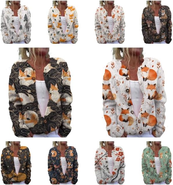 Womens Plus Size Print Cardigan Button Sweater Lightweight Casual Long Sleeve Winter Fall Sweater Tops - Image 4