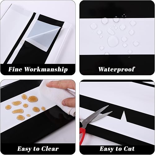 Miniatura 4 de Kesfey Paquete de 3 manteles de mesa a rayas horizontales en blanco y negro de 54 x 108 pulgadas, manteles clásicos de rayas negras, manteles