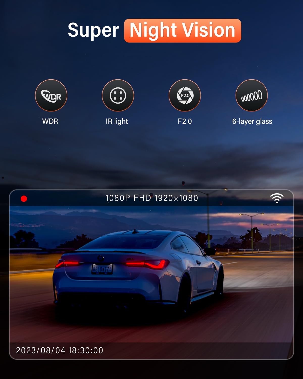Bestsee Dashcam 1080P - Cámara de salpicadero para coche (2,35", pantalla IPS, tarjeta SD de 64 GB, vigilancia de aparcamiento 24H, visión nocturna WDR, sensor G, grabación en bucle, ángulo de visión