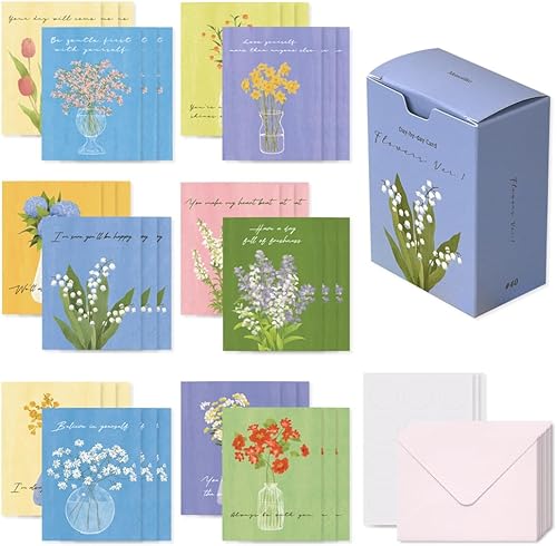 Monolike Tarjeta Día a día, Olivia's Flowers Ver.1 - Mezcla de 36 mini tarjetas individuales, 36 sobres, 36 pegatinas Paquete