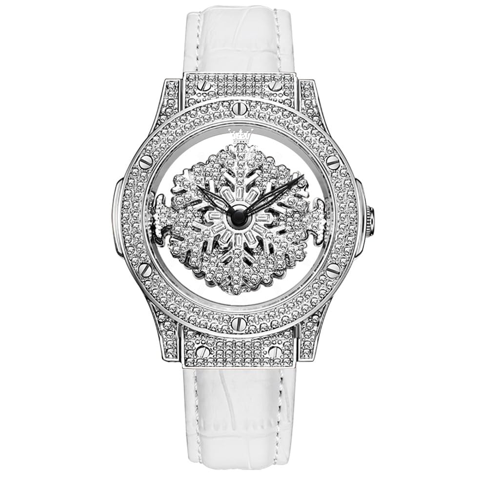 OLEVS Rose Gold Diamond Leather Watches for Women Luxury Dress Ladies Watches Analog Quartz White Leather Strap Fashion Womens Wrist Watches (B0D311SG8X) Amazon Price History, Amazon Price Tracker