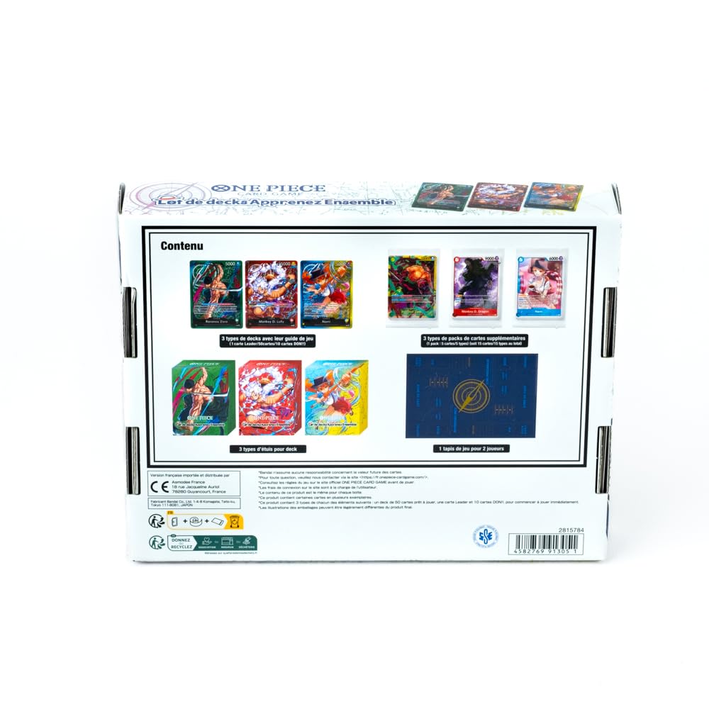 Asmodee - One Piece Jeu de Cartes à Collectionner - Coffret Initiation Bandai - Lot de 3 Decks d’Apprentissage Luffy Nami Zoro - Deck pré-construits débutant One Piece