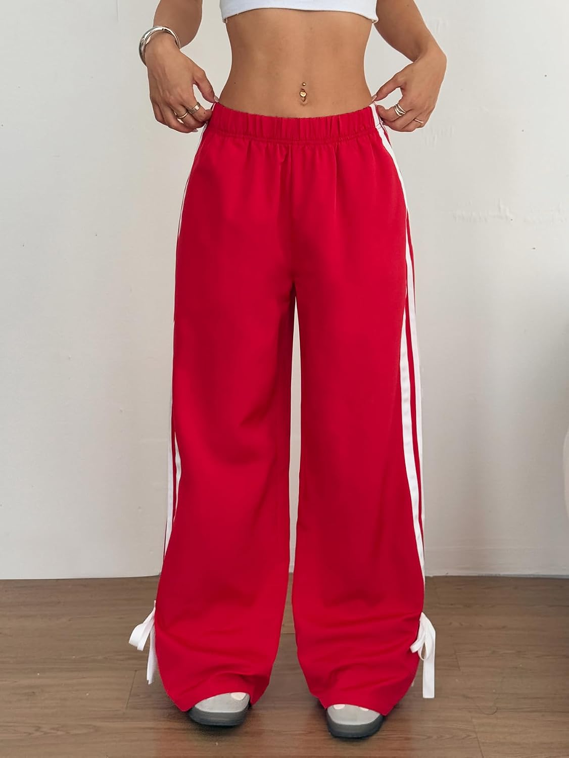 ZAFUL Womens Side Striped Pant Baggy Wide Leg Sweatpants Elastic Waisted Contrast Stripes Loose Fit Trousers