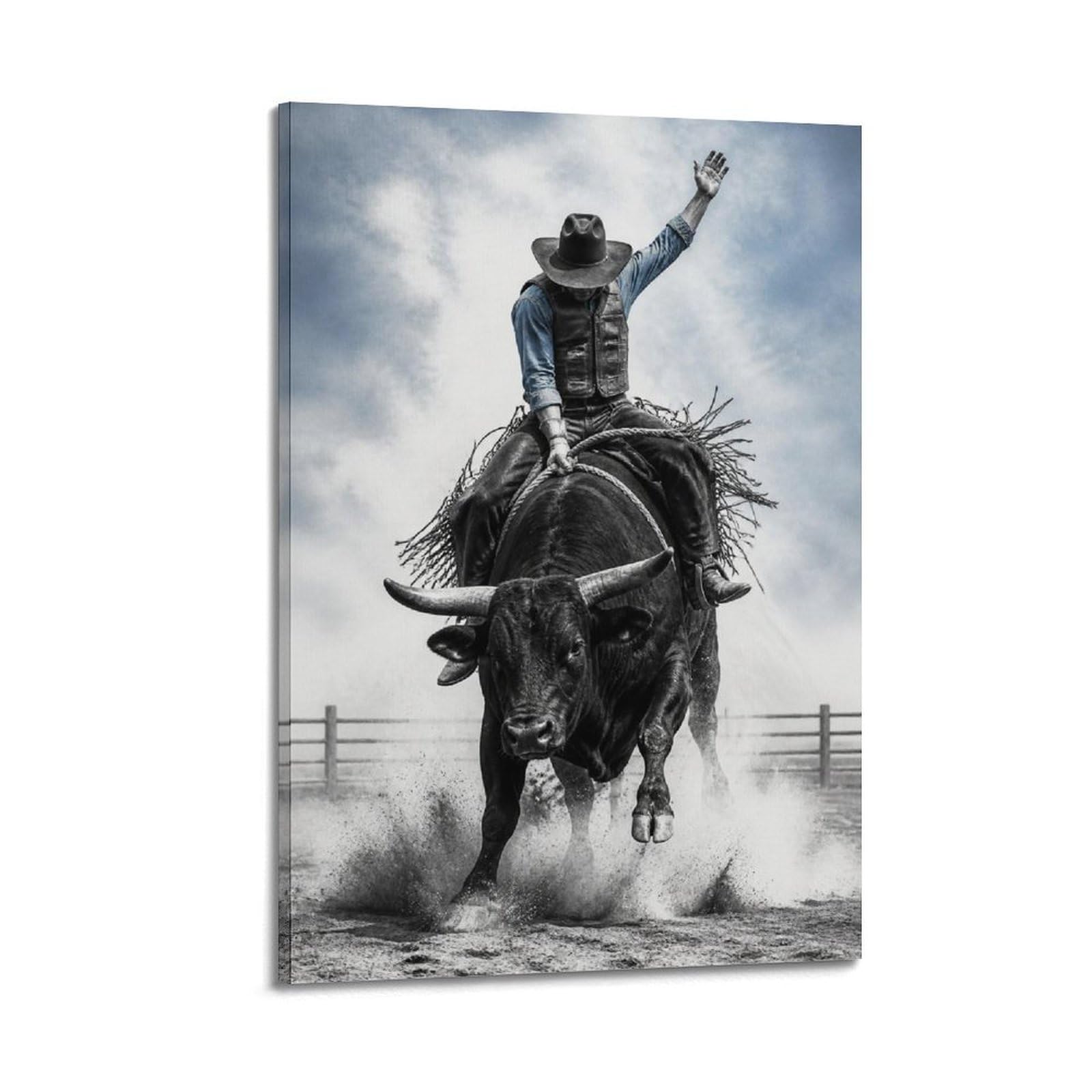 OKAHYS Modern Rodeo Bull Rider Poster Pale Dust Western Sports Ranch Modern Decorative Canvas Prints - Ideal Wall Art for Family, Man Cave, Game Room, Boys & Girls Bedroom 16x24inch(40x60cm)