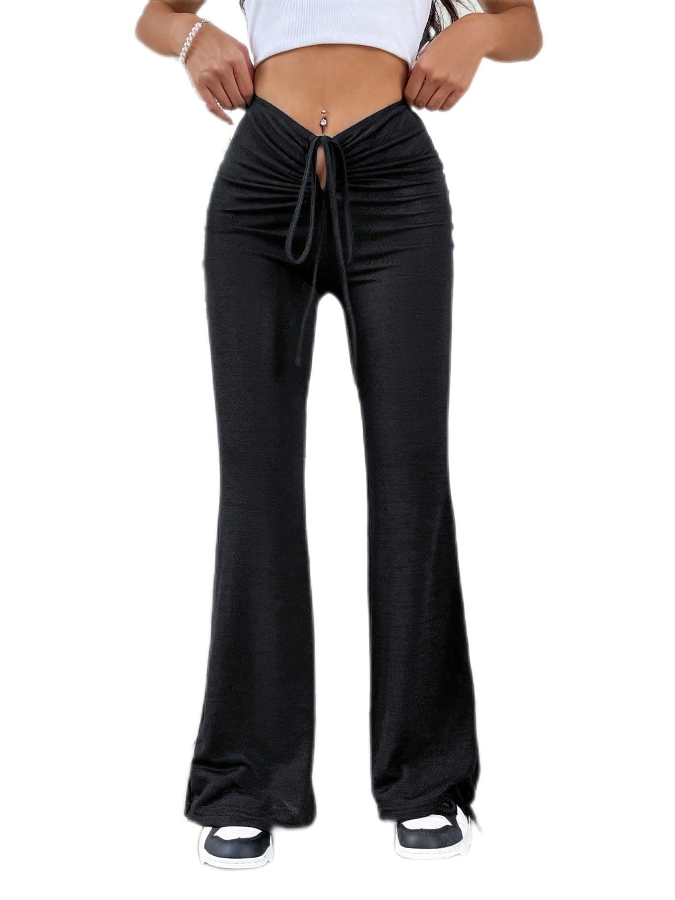 CLAIGH Pants for Women Drawstring Waist Flare Leg Pants