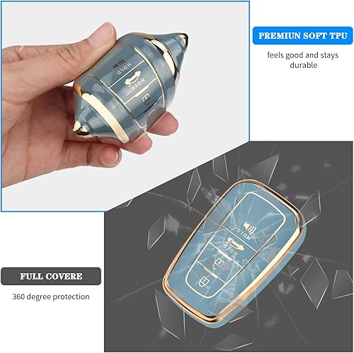 Miniatura 6 de QBUC Funda para llavero Toyota con llavero de TPU adecuada para Toyota Camry RAV4 Avalon C-HR Corolla Highlander GT86 2018-2022 (estilo 2-azul)