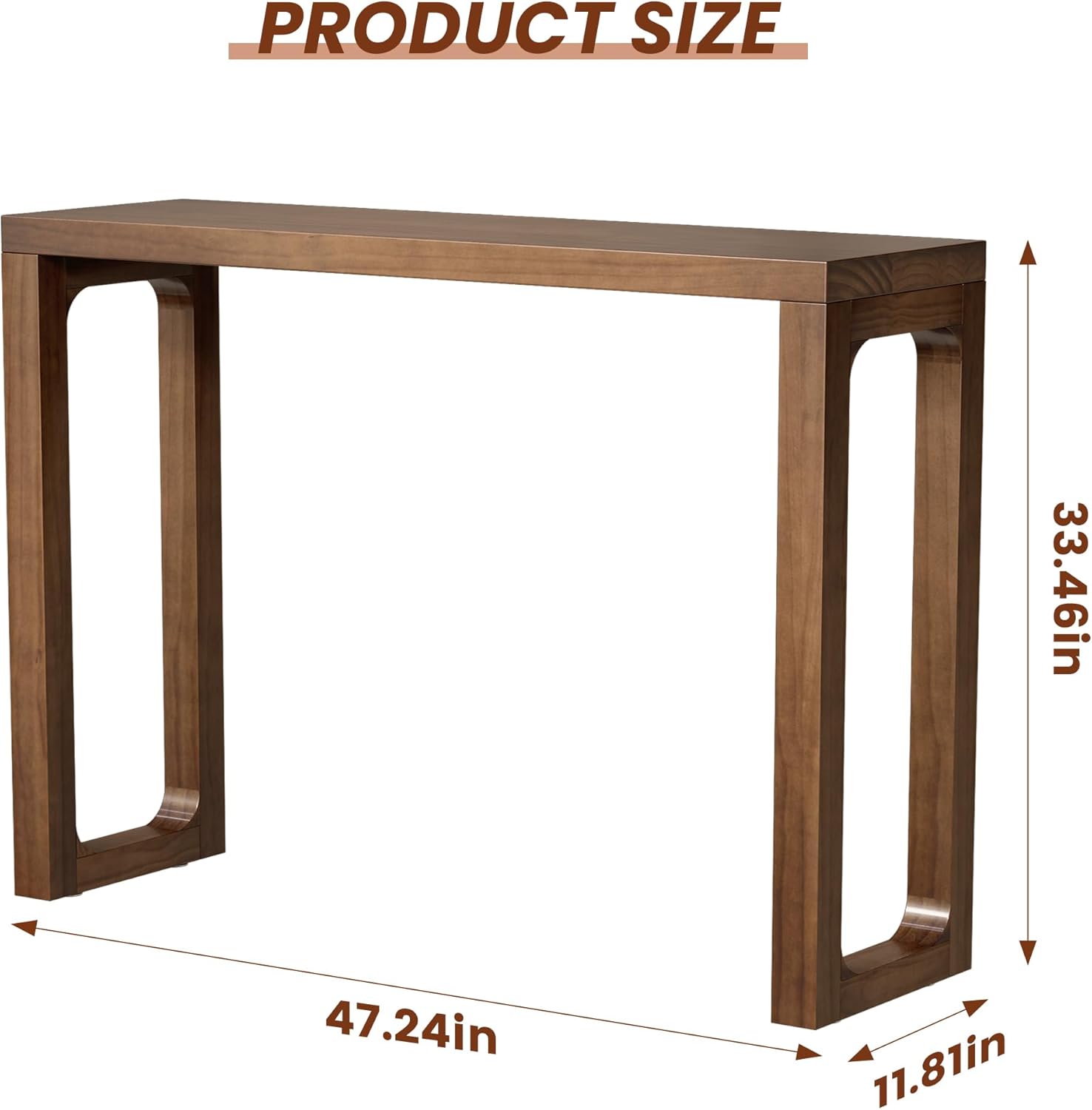 Solid Wood Console Table - Narrow Entryway Table, 47.2 Inch Sofa Tables Behind Couch, Farmhouse Console Tables for Entryway, Hallway, Living Room, Foyer, Easy Assembly - Walnut