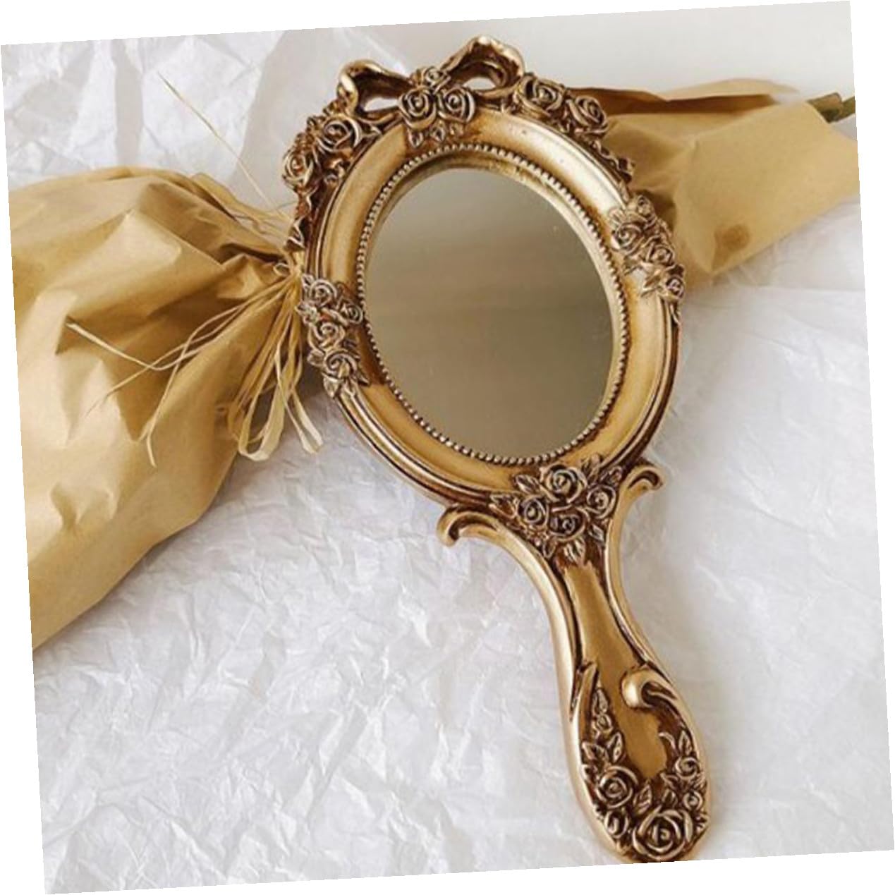 2 Stück Vintage Handspiegel Griff Tragbarer Kompakter Reise Make up Spiegel für Damen Filigraner Retro Handspiegel mit Floralem Design Leicht und Dekorativ Geschenk