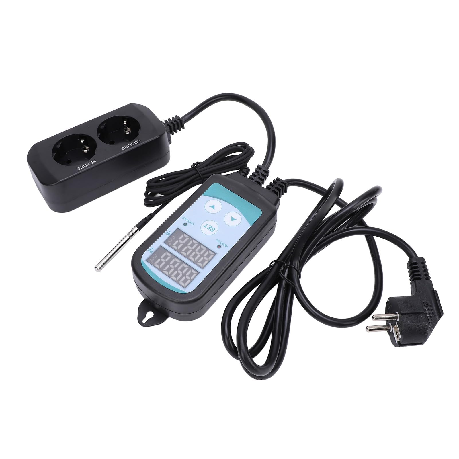 Regolatore di Temperatura a Doppio Stadio, Regolatore di Riscaldamento e Raffreddamento con Display Digitale per Acquari di Rettili, Controlla Riscaldamento e Raffreddamento,