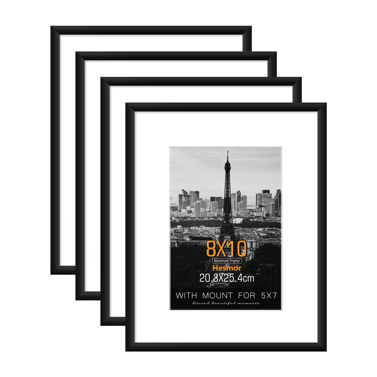 Hesmor 8x10 Picture Frames in Black, Aluminum Acrylic Black Photo Frame, Set of 4