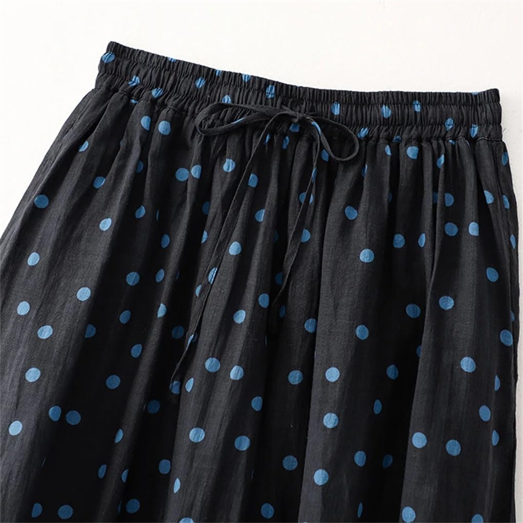 Gonne vintage da donna a pois con elastico in vita con coulisse casual sciolto Midi A-Line gonne a pieghe
