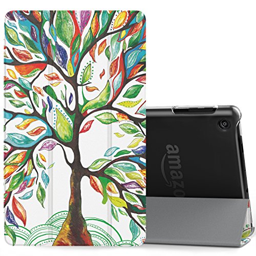 MoKo Case for All-New Amazon Fire HD 8 Tablet (7th/8th Generation, 2017/2018 Release) -Lightweight Slim Shell Stand Cover with Translucent Frosted Back for Fire HD 8, Lucky TREE (with Auto Wake/Sleep)