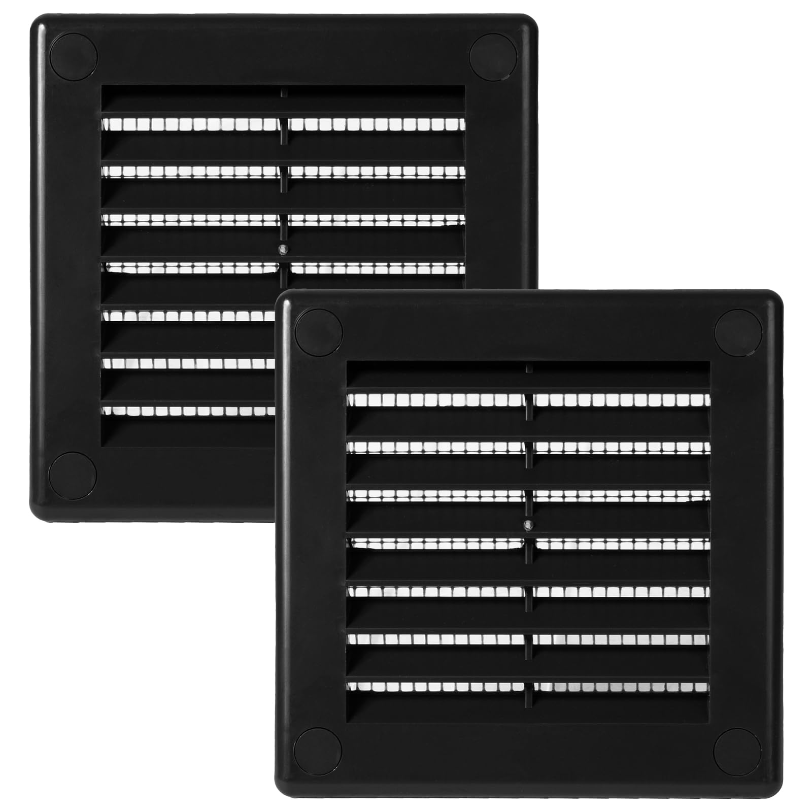 Vent Systems 100 x 100 mm / 4'' x 4'' Inch Black Soffit Vent Cover, Pack of 2, Flat Square Air Vent Louver, Grille Cover
