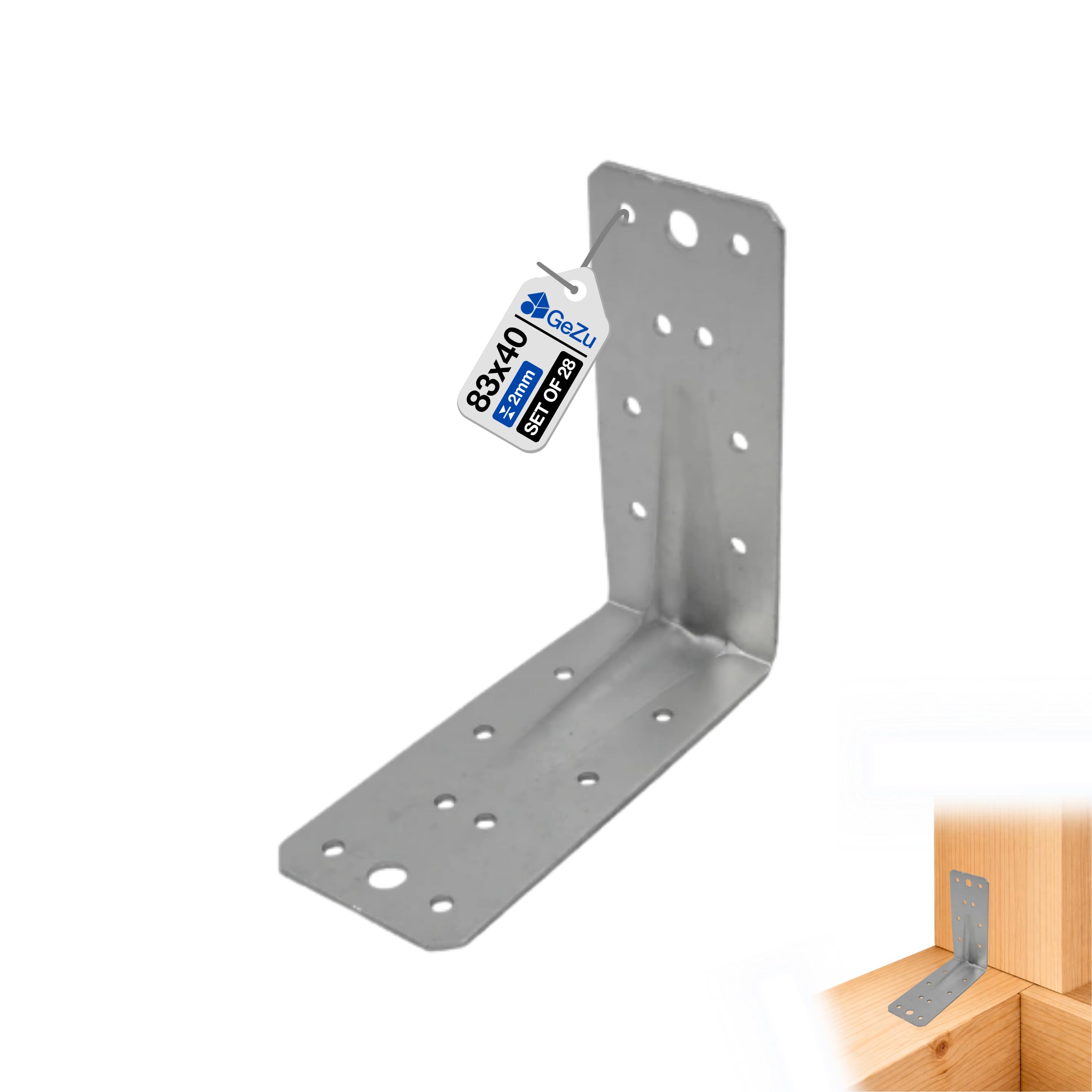 GeZu Impex Angle Fittings Reinforced 83 x 62 x 40 mm Galvanized Set of 28 Bracket Angle Connection Angle Contact — image 1