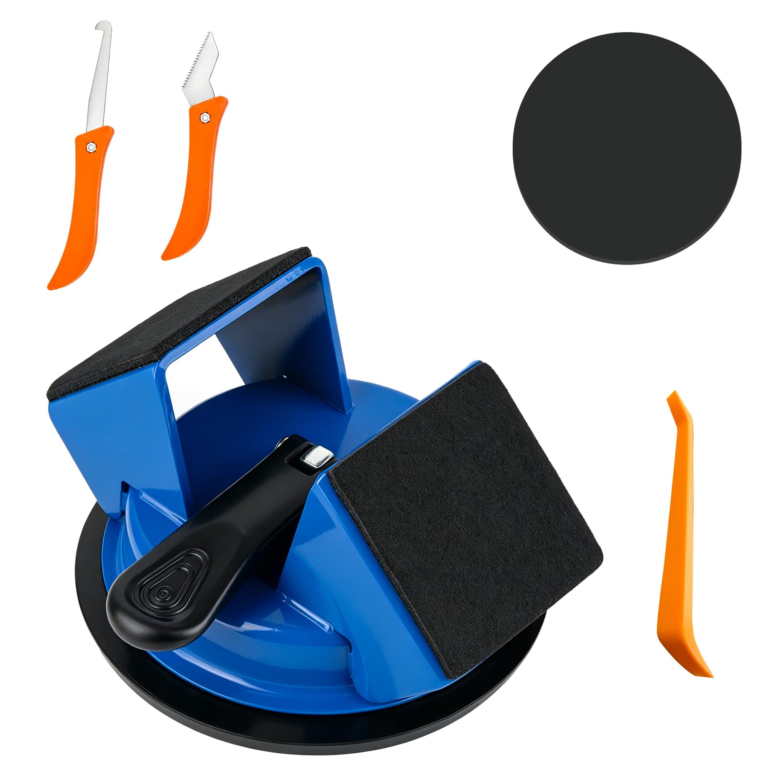 Floor Gap Fixer Tool -45° Two-Way Tapping Function, Heavy Duty Cast Iron with Reinforced Suction Cup, Includes 2 Crack Cleaning Tools & Reusable Rubber Pad (Orange) — view 8