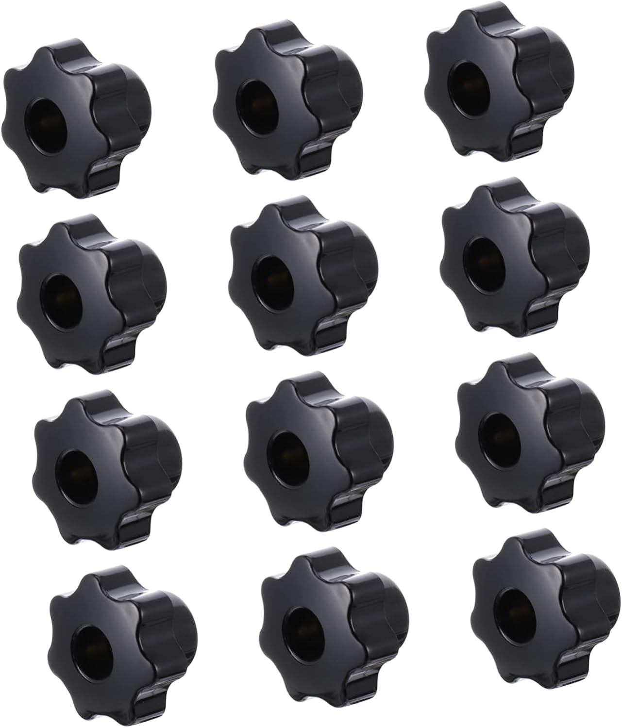 OUNONA 12pcs Plastic Threaded Knob Matte Black Cabinet Knobs Thru Star Handles for Machine Tools