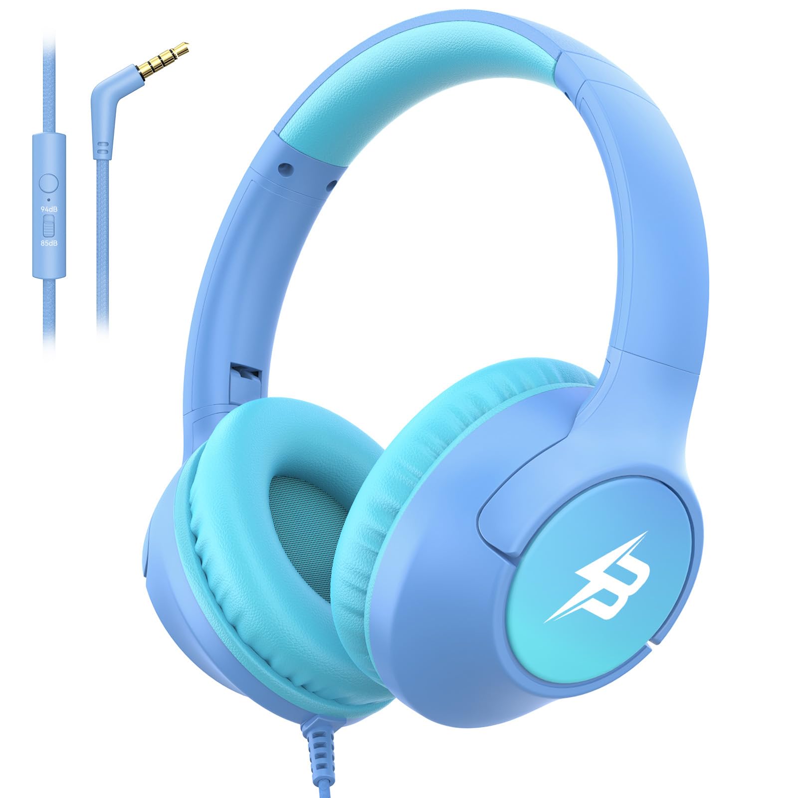 Wired Headphones for Kids for School, 3.5mm Cord 85/94dB Volume, Light Blue | Over Ear Headphones with Microphone for Kids Boys Girls Toddler, Plug in Headphone for Kindle Tablet Computer Airplane Travel-image-36