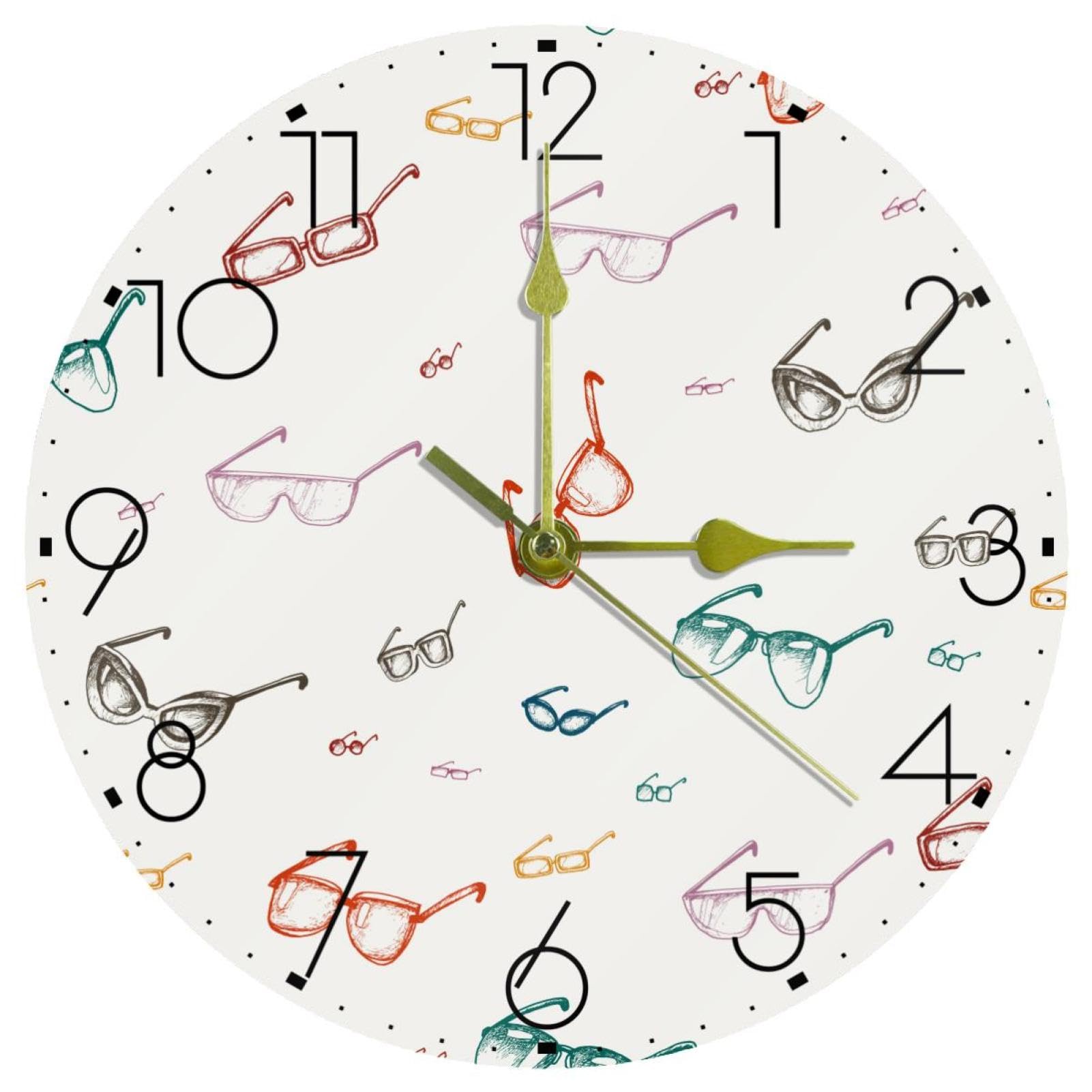 Horloge sans tic-tac ronde vintage et rétro avec motif de lunettes pour maison