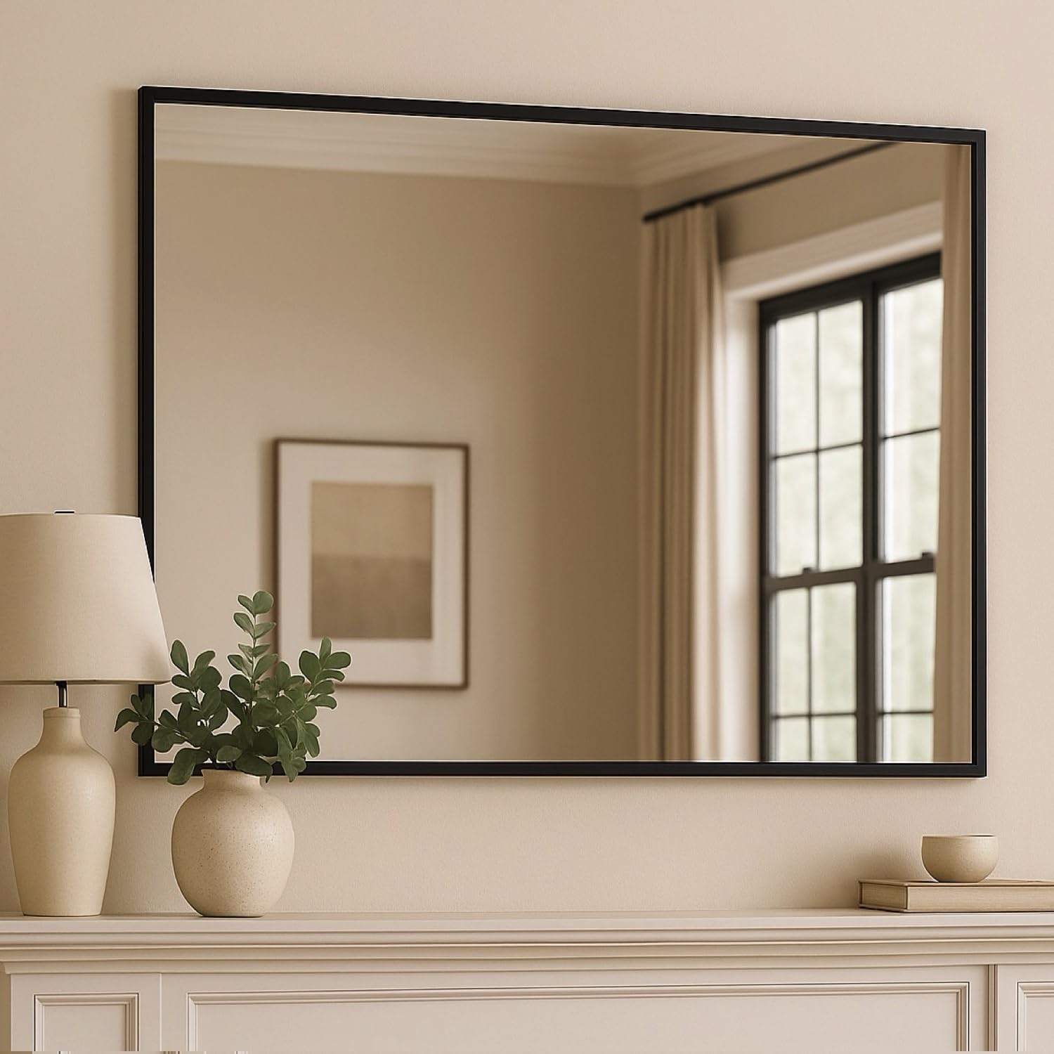 Jobu Rectangle Wall Mounted Mirror 120cm x 95cm, Black Metal Frame