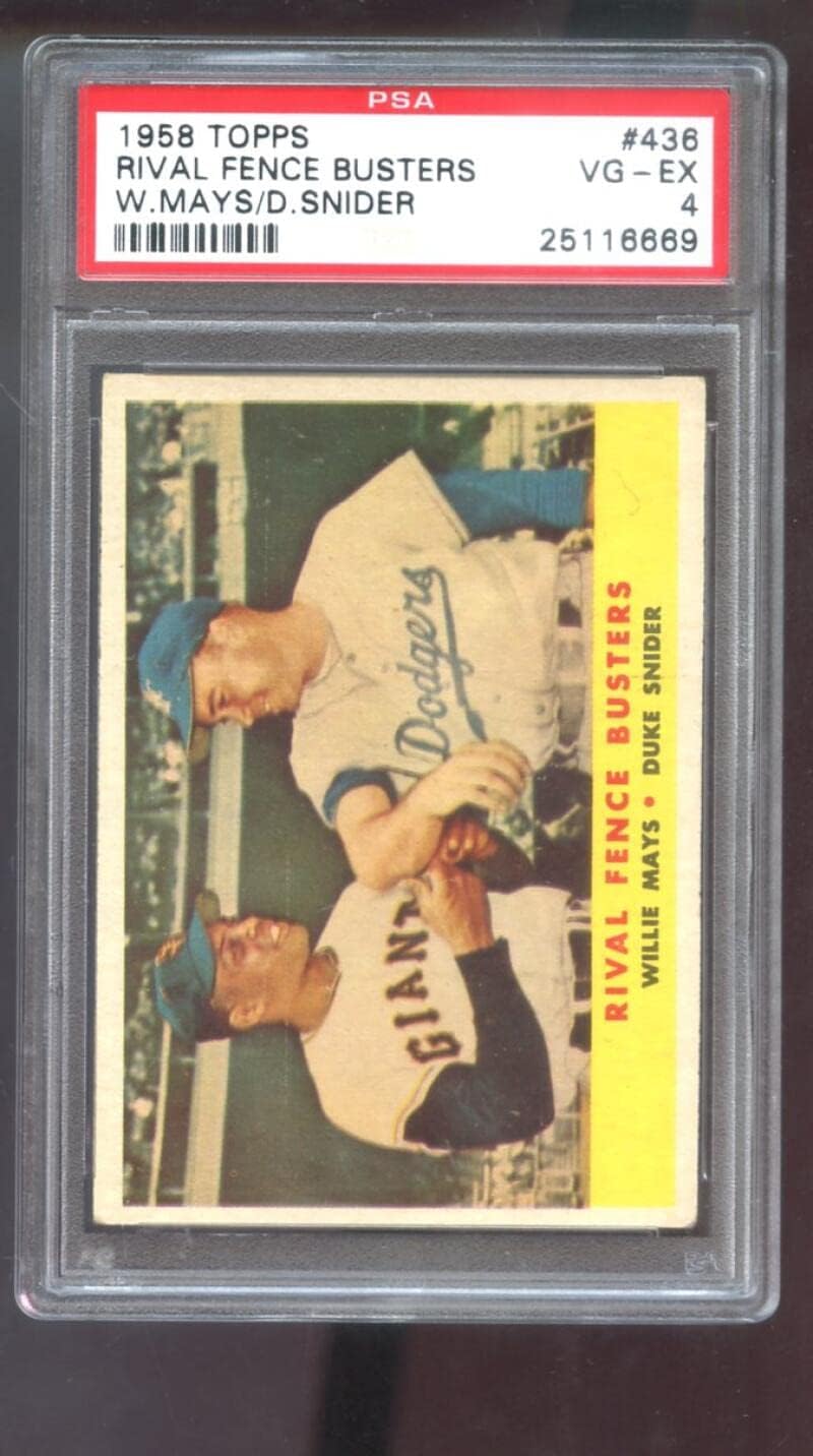 1958 Topps #436 Rival Fence Busters Willie Mays Duke Snider PSA 4 Graded Baseball Card MLB