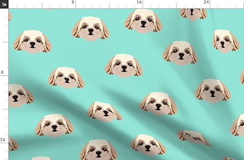 Miniatura 8 de Spoonflower Tela  Shih Tzu Perros Patrón Verde Azulado Lindos Animales Aqua Fun Mascotas Impreso en Petal Signature Tela de Algodón por The Yard