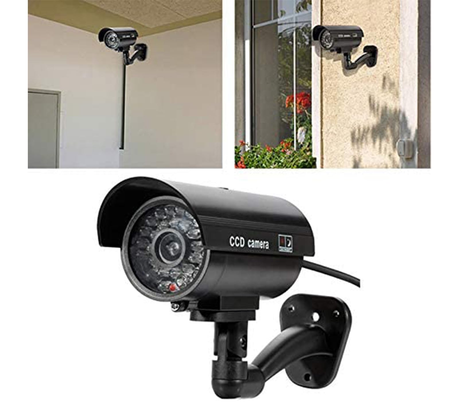YASTA Telecamera da Esterno Finta 3 pz con Luce LED e Infrarossi Videocamera di Sorveglianza Realistica per Casa Giardino